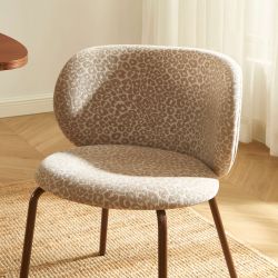 Lot de 2 chaises SERENA tissu jacquard léopard beige et pieds métal marron