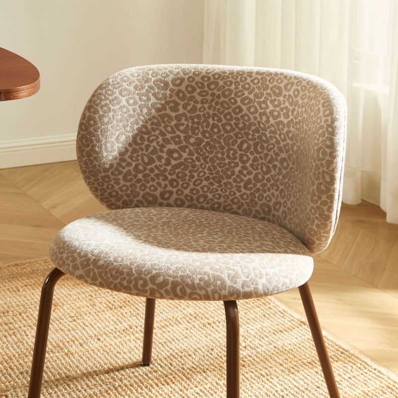 Lot de 2 chaises SERENA tissu jacquard léopard beige et pieds métal marron
