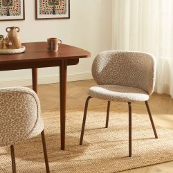 Lot de 2 chaises SERENA tissu jacquard léopard beige et pieds métal marron