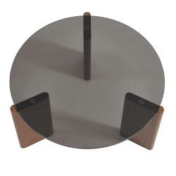 Table basse OLIE verre trempé noir et placage noyer 75cm