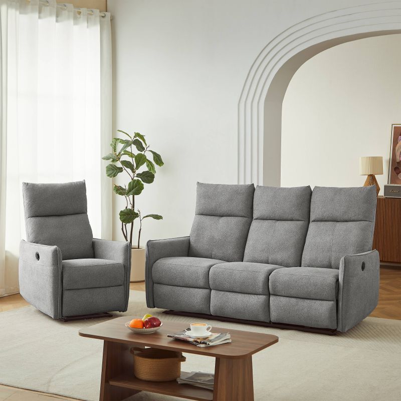 Canapé relax électrique MINOS 3 places tissu chenille gris