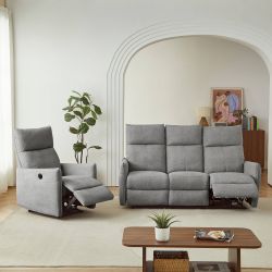 Canapé relax électrique MINOS 3 places tissu chenille gris