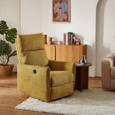 Fauteuil relax électrique MINOS 1 place tissu chenille moutarde