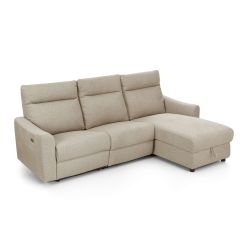 Canapé d'angle droit relax électrique HOROS 4 places tissu chenille beige