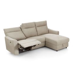 Canapé d'angle droit relax électrique HOROS 4 places tissu chenille beige