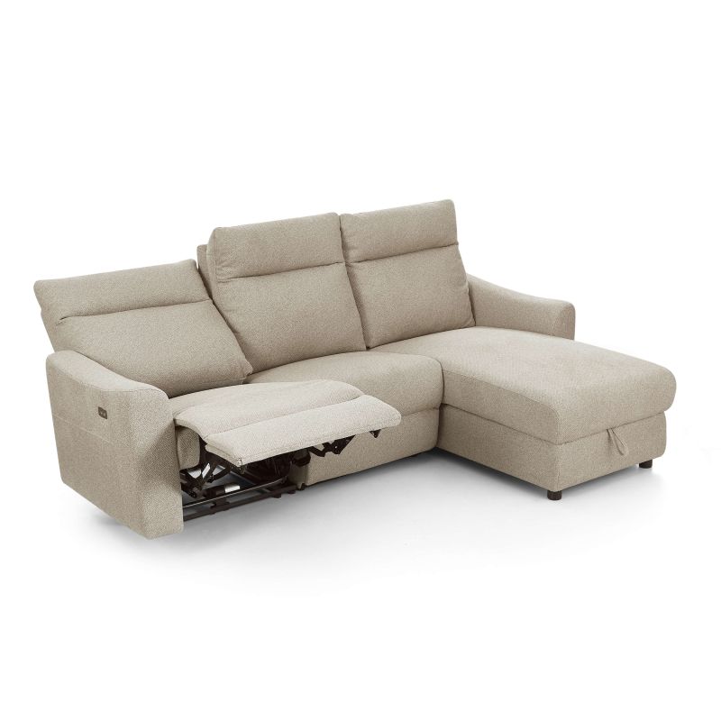 Canapé d'angle droit relax électrique HOROS 4 places tissu chenille beige