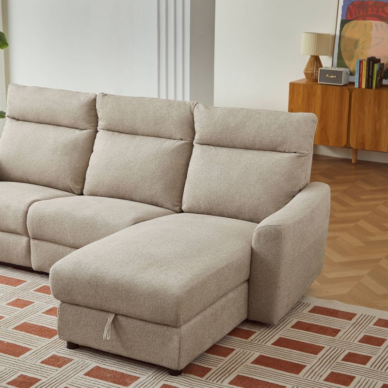 Canapé d'angle droit relax électrique HOROS 4 places tissu chenille beige