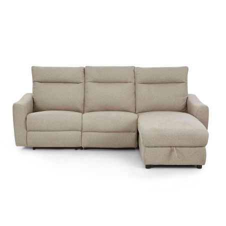 Canapé d'angle droit relax électrique HOROS 4 places tissu chenille beige
