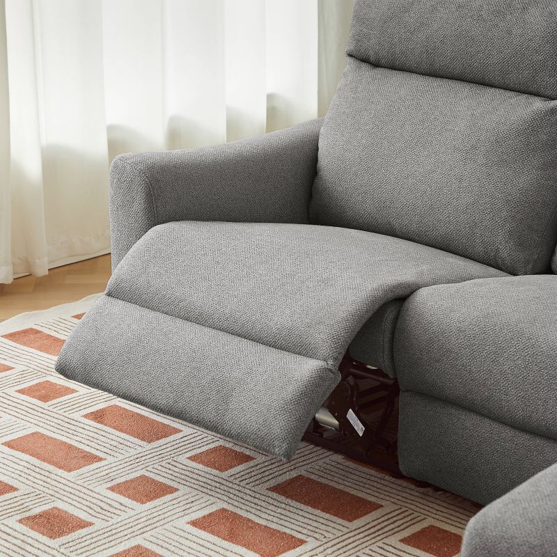 Canapé d'angle droit relax électrique HOROS 4 places tissu chenille gris clair