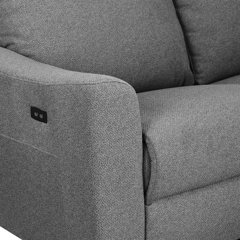 Canapé d'angle droit relax électrique HOROS 4 places tissu chenille gris clair