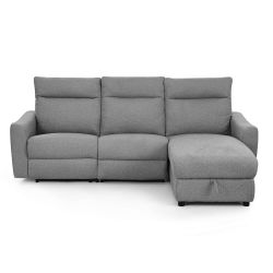 Canapé d'angle droit relax électrique HOROS 4 places tissu chenille gris clair