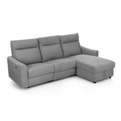 Canapé d'angle droit relax électrique HOROS 4 places tissu chenille gris clair