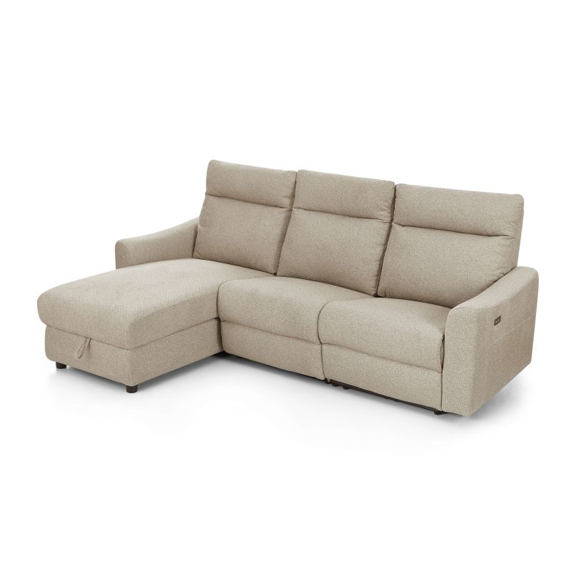 Canapé d'angle gauche relax électrique HOROS 4 places tissu chenille beige