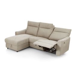 Canapé d'angle gauche relax électrique HOROS 4 places tissu chenille beige
