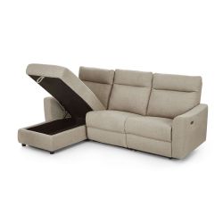 Canapé d'angle gauche relax électrique HOROS 4 places tissu chenille beige
