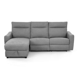 Canapé d'angle gauche relax électrique HOROS 4 places tissu chenille gris clair