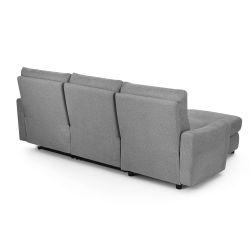 Canapé d'angle gauche relax électrique HOROS 4 places tissu chenille gris clair