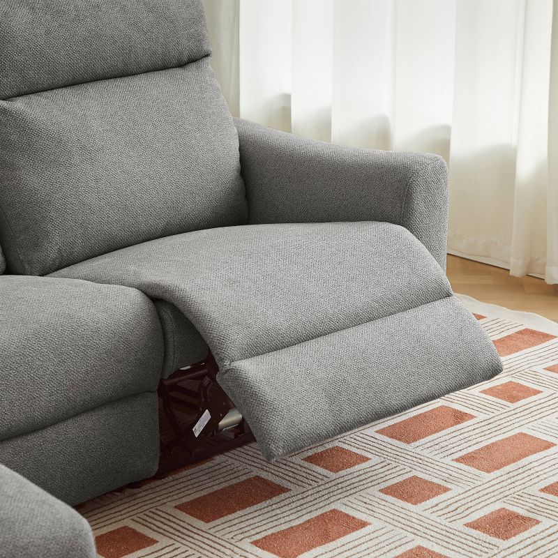 Canapé d'angle gauche relax électrique HOROS 4 places tissu chenille gris clair