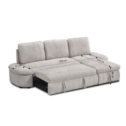 Canapé d'angle convertible et réversible LORMA 4 places tissu chenille tramé beige