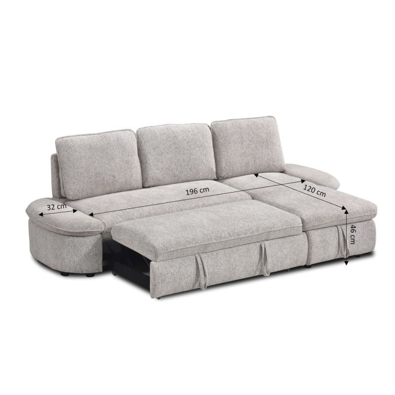 Canapé d'angle convertible et réversible LORMA 4 places tissu chenille tramé beige