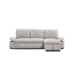 Canapé d'angle convertible et réversible LORMA 4 places tissu chenille tramé beige