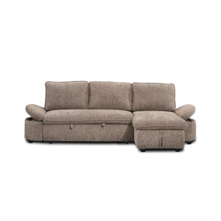Canapé d'angle convertible et réversible LORMA 4 places tissu chenille tramé marron