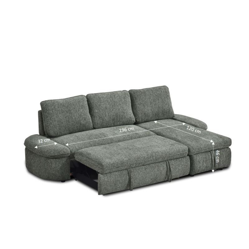 Canapé d'angle convertible et réversible LORMA 4 places tissu chenille tramé vert