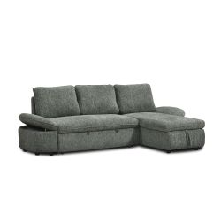 Canapé d'angle convertible et réversible LORMA 4 places tissu chenille tramé vert