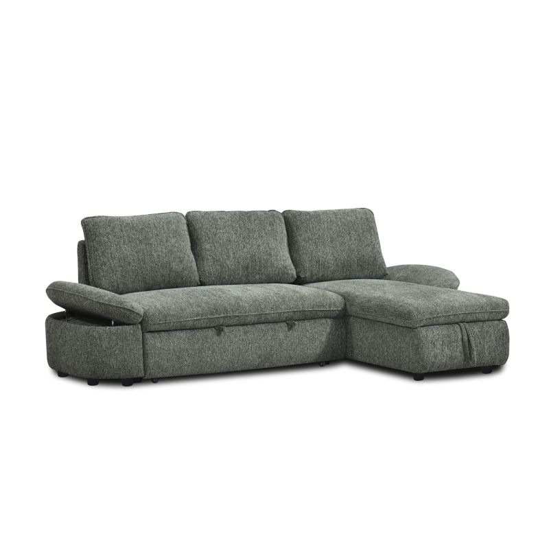 Canapé d'angle convertible et réversible LORMA 4 places tissu chenille tramé vert