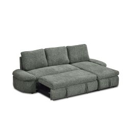 Canapé d'angle convertible et réversible LORMA 4 places tissu chenille tramé vert