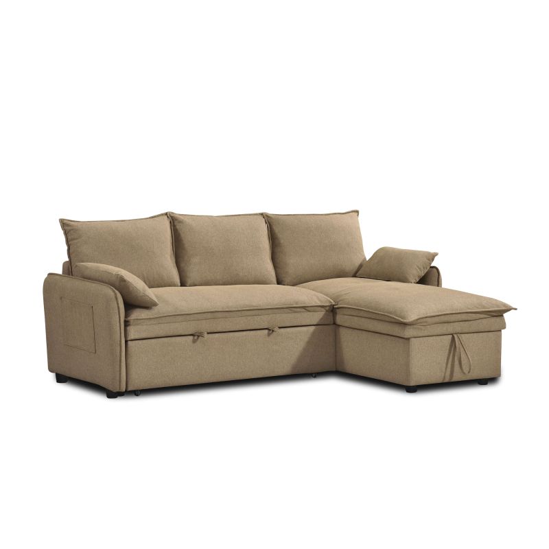Canapé d'angle convertible et réversible SABEA 4 places tissu marron