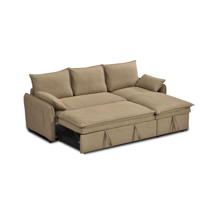 Canapé d'angle convertible et réversible SABEA 4 places tissu marron