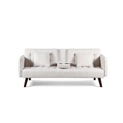 Canapé droit convertible CENOA 3 places tissu chenille tramé beige