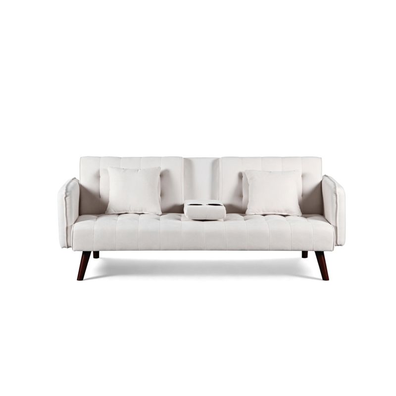 Canapé droit convertible CENOA 3 places tissu chenille tramé beige