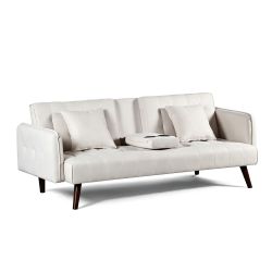 Canapé droit convertible CENOA 3 places tissu chenille tramé beige