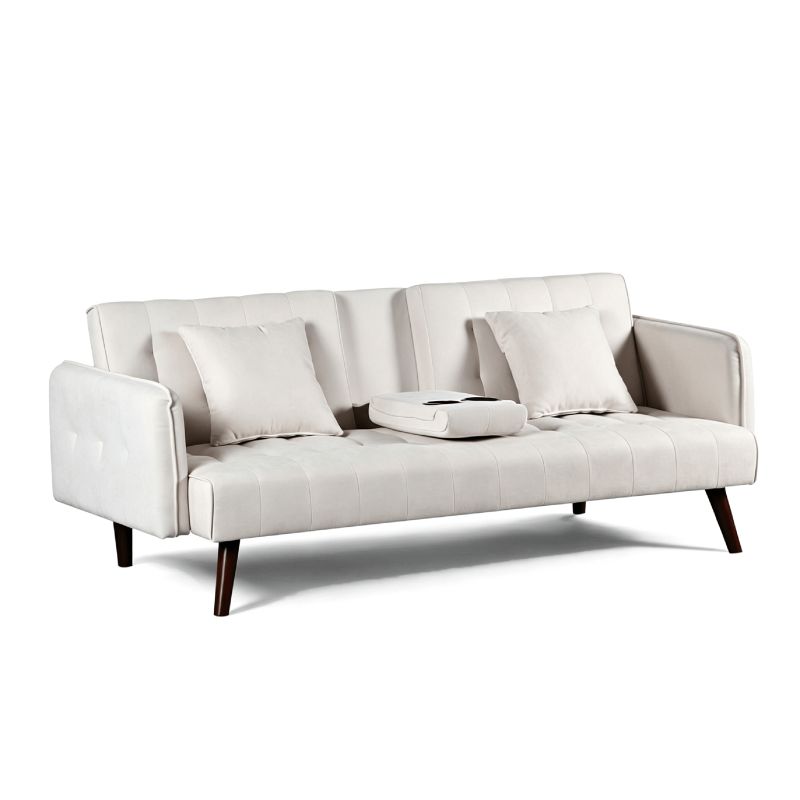 Canapé droit convertible CENOA 3 places tissu chenille tramé beige
