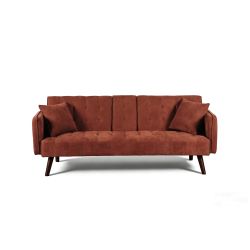 Canapé droit convertible CENOA 3 places tissu chenille tramé brique