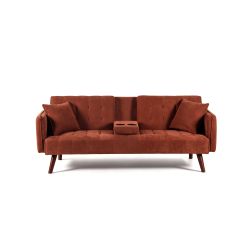 Canapé droit convertible CENOA 3 places tissu chenille tramé brique