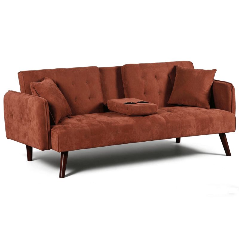 Canapé droit convertible CENOA 3 places tissu chenille tramé brique
