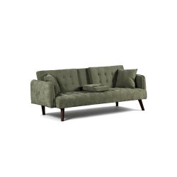 Canapé droit convertible CENOA 3 places tissu chenille tramé vert