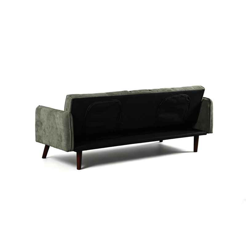 Canapé droit convertible CENOA 3 places tissu chenille tramé vert