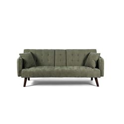 Canapé droit convertible CENOA 3 places tissu chenille tramé vert