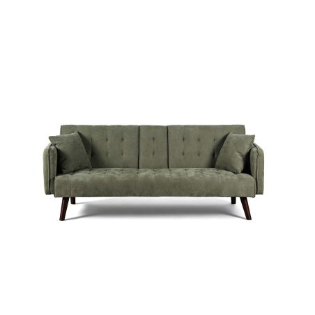 Canapé droit convertible CENOA 3 places tissu chenille tramé vert