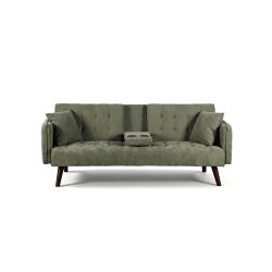 Canapé droit convertible CENOA 3 places tissu chenille tramé vert