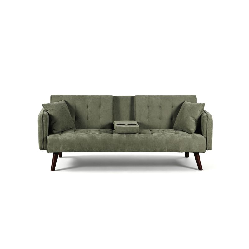 Canapé droit convertible CENOA 3 places tissu chenille tramé vert