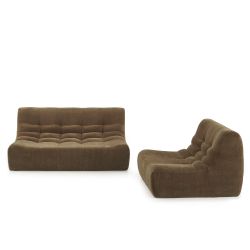 Ensemble banquette et chauffeuse JANIS modulable 3 places velours marron