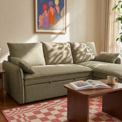 Canapé d'angle convertible et réversible SABEA 4 places tissu vert