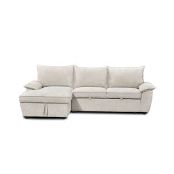 Canapé d'angle gauche convertible VINEA 4 places tissu chenille tramé beige