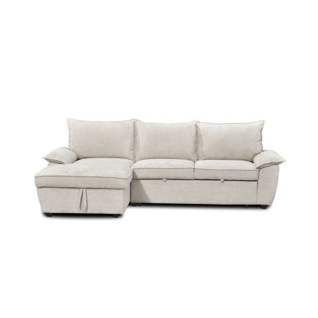 Canapé d'angle gauche convertible VINEA 4 places tissu chenille tramé beige