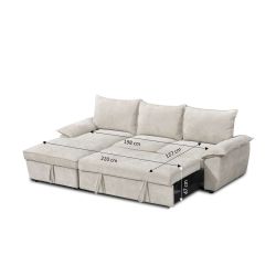 Canapé d'angle gauche convertible VINEA 4 places tissu chenille tramé beige